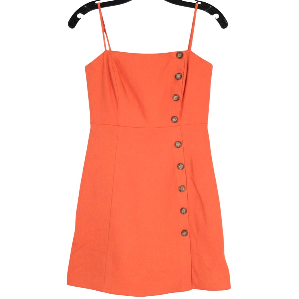 COPPER KEY Coral LINEN BLEND Button Detail SMOCK Sleeveless SHEATH MINI DRESS XS
